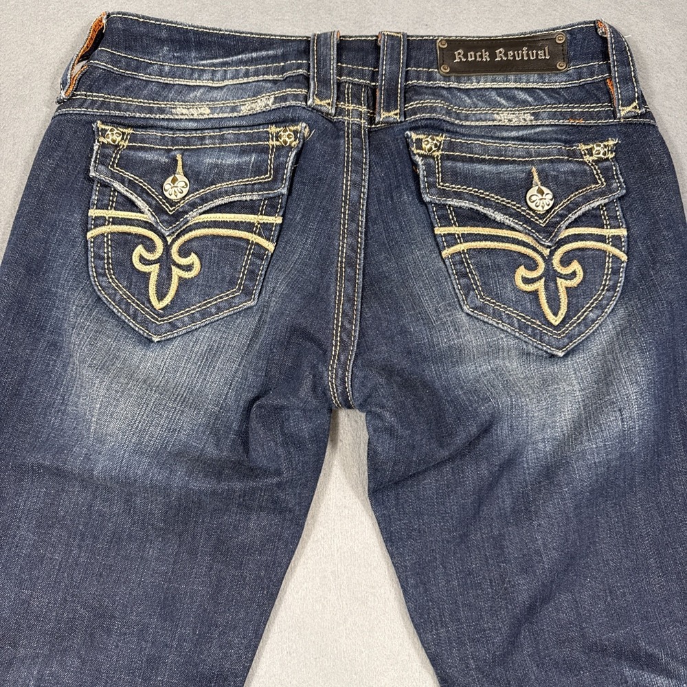 Rock Revival Gwen EASY  Boot Jeans Women's 28 EMBELISHED THICK STITCH WHISKERS